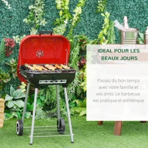 Prestation Et Rapide HOMCOM Barbecue à Charbon Avec Couvercle Et Roulettes Acier émaillé Rouge 14