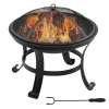 grande qualité OUTSUNNY Brasero Boule De Feu Grille Charbon Couvercle Tisonnier Acier Noir 17