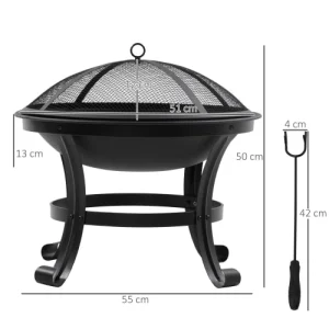 grande qualité OUTSUNNY Brasero Boule De Feu Grille Charbon Couvercle Tisonnier Acier Noir 11