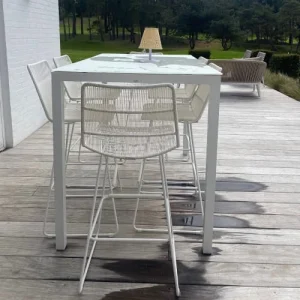 pas cher en vente Now’s Home Chaise De Bar D’extérieur Tressée En Polyprolylène Et Métal Blanc 12