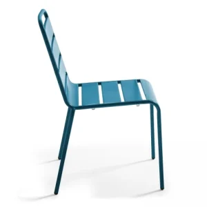 Oviala Chaise De Jardin En Métal Bleu Pacific Officielle 12