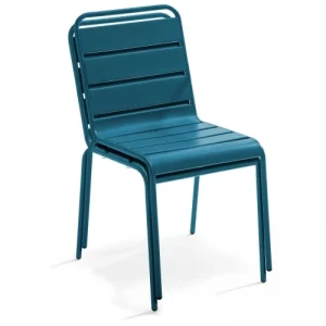 Oviala Chaise De Jardin En Métal Bleu Pacific Officielle 14