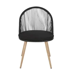 Maisons Du Monde Chaise De Jardin En Résine Tressée Noire Et Métal Imitation Bois soldes de Noël 14