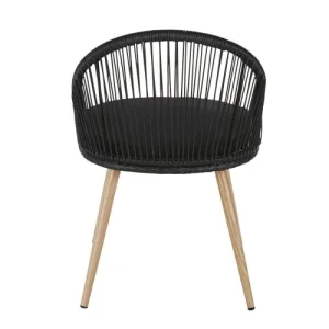 Maisons Du Monde Chaise De Jardin En Résine Tressée Noire Et Métal Imitation Bois soldes de Noël 16