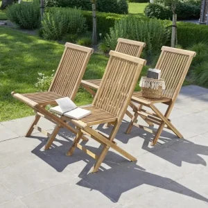 boutique en france BOIS DESSUS BOIS DESSOUS Chaise De Jardin En Teck Huilé Massif Pliante (lot De 4) 8