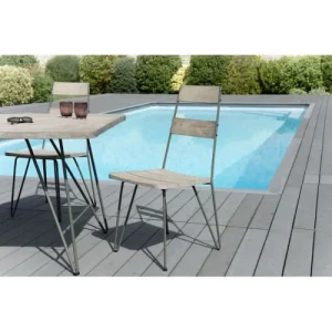 MACABANE Ensemble De 2 Chaises De Jardin En Teck Teinté Grisé + Métal grande qualité 9