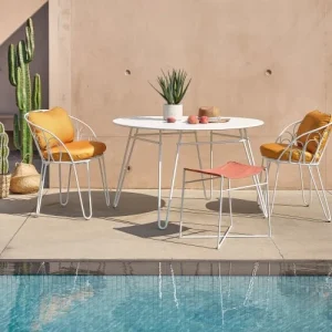 Maisons Du Monde Fauteuil à Dîner De Jardin En Acier Blanc Et Coussins Ocre Livraison Standard/Rapide 15