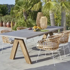 site en ligne Maisons Du Monde Fauteuil à Dîner De Jardin En Résine Imitation Rotin Et Toile Blanche 10