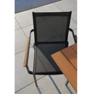 Arcane Fauteuil De Jardin Aluminium Textilène Et Teck Gris marque pas cher 12