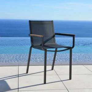 Arcane Fauteuil De Jardin Aluminium Textilène Et Teck Gris marque pas cher 16