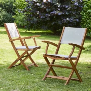 grande promotion BOIS DESSUS BOIS DESSOUS Fauteuil De Jardin En Acacia Massif Et Textilène Gris (lot De 2) 8