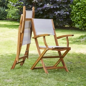 grande promotion BOIS DESSUS BOIS DESSOUS Fauteuil De Jardin En Acacia Massif Et Textilène Gris (lot De 2) 10