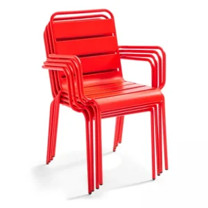 Oviala Fauteuil De Jardin En Métal Rouge soldes pas cher 10