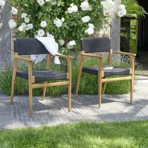 mode BOIS DESSUS BOIS DESSOUS Fauteuil De Jardin En Teck Massif Et Cordage Noir (lot De 2) 8