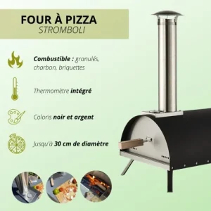 Distributeur Officiel RED DECO Four à Pizza Extérieur Granulés Acier Inoxydable Noir L82xl40,5cm 10