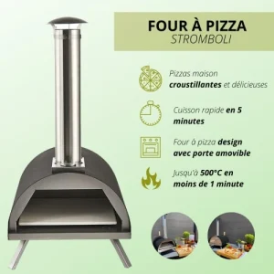 Distributeur Officiel RED DECO Four à Pizza Extérieur Granulés Acier Inoxydable Noir L82xl40,5cm 12