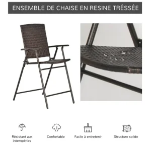 OUTSUNNY Lot 4 Tabourets De Bar Pliable Style Colonial Résine Tressée Chocolat le grand escompte 16