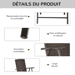 OUTSUNNY Lot 4 Tabourets De Bar Pliable Style Colonial Résine Tressée Chocolat le grand escompte 18