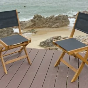 Nordlys Lot De 2 Chaises De Jardin En Acacia Et Textilene à prix promos 10