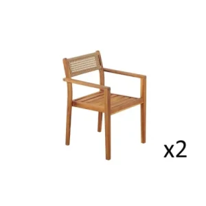 boutique pas cher ELLE DECORATION Lot De 2 Chaises De Jardin En Bois D’acacia Et Cannage Coloris Naturel 12