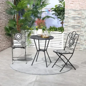 OUTSUNNY Lot De 2 Chaises De Jardin Pliables Style Fer Forgé Mosaïque Céramique site officiel 10