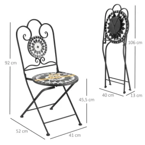 OUTSUNNY Lot De 2 Chaises De Jardin Pliables Style Fer Forgé Mosaïque Céramique site officiel 12