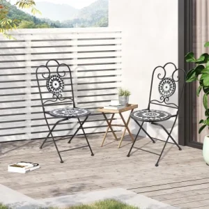 OUTSUNNY Lot De 2 Chaises De Jardin Pliables Style Fer Forgé Mosaïque Céramique site officiel 14