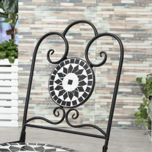 OUTSUNNY Lot De 2 Chaises De Jardin Pliables Style Fer Forgé Mosaïque Céramique site officiel 18