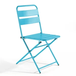 Oviala Lot De 2 Chaises De Jardin Pliantes En Métal Bleu boutique en ligne 10