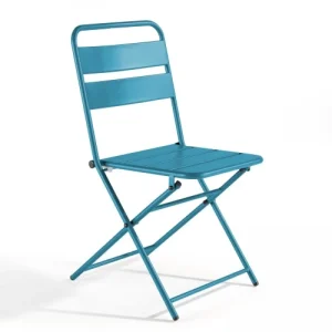 Top ventes Oviala Lot De 2 Chaises De Jardin Pliantes En Métal Bleu Pacific 10