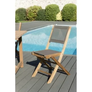 livraison la plus rapide MACABANE Lot De 2 Chaises De Jardin Pliantes Teck Et Textilène Taupe 10