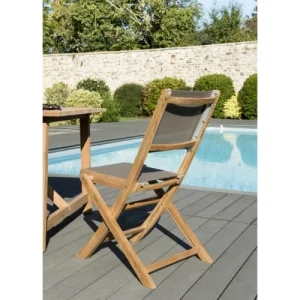 livraison la plus rapide MACABANE Lot De 2 Chaises De Jardin Pliantes Teck Et Textilène Taupe 12