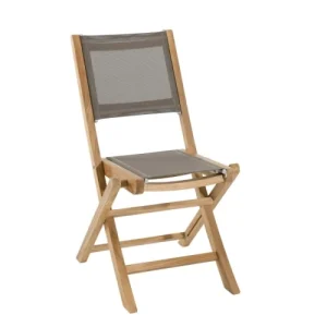 livraison la plus rapide MACABANE Lot De 2 Chaises De Jardin Pliantes Teck Et Textilène Taupe 18