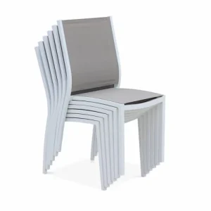 remise en ligne Alice’s Garden Lot De 2 Chaises Empilables En Aluminium Blanc Et Taupe En Textilène 12