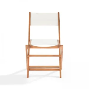 magasin en ligne france Oviala Lot De 2 Chaises Pliantes En Bois D’eucalyptus Et Textilène Blanc 14