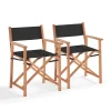 grossiste Oviala Lot De 2 Chaises Pliantes En Bois D’eucalyptus Et Textilène Noir 20