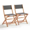 vente à bas prix Oviala Lot De 2 Chaises Pliantes En Bois D’eucalyptus Et Textilène Noir 20