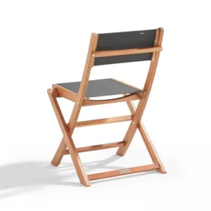 vente à bas prix Oviala Lot De 2 Chaises Pliantes En Bois D’eucalyptus Et Textilène Noir 10