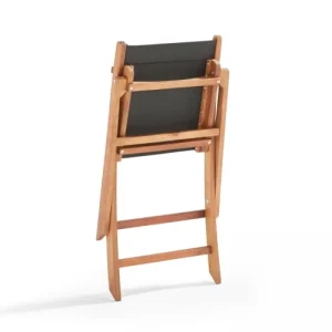 vente à bas prix Oviala Lot De 2 Chaises Pliantes En Bois D’eucalyptus Et Textilène Noir 12