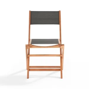 vente à bas prix Oviala Lot De 2 Chaises Pliantes En Bois D’eucalyptus Et Textilène Noir 14