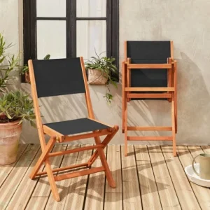 en ligne vente Alice’s Garden Lot De 2 Chaises Pliantes En Bois D’Eucalyptus FSC Huilé Noir 12