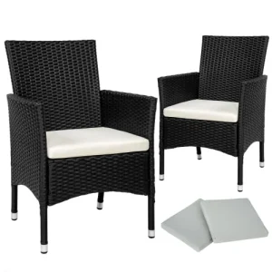 Service Clients Dédié Tectake Lot De 2 Fauteuils De Jardin Acier Avec 2 Sets De Housses Noir/beige 10