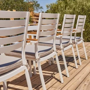 grossiste en ligne Kerama Lot De 4 Chaises Empilables En Aluminium Blanc Avec Coussin 16