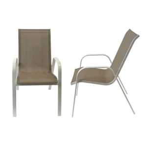 magasin Happy Garden Lot De 4 Chaises En Textilène Taupe Et Aluminium Blanc 12