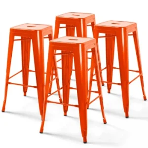 Oviala Lot De 4 Tabourets De Bar Acier Orange Brillant marque moins cher 16