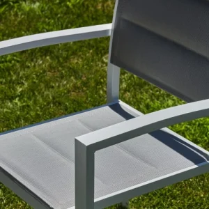 en ligne Kerama Lot De 6 Chaises Empilables En Aluminium Blanc Et Textilène Gris 11