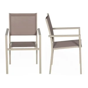 Happy Garden Lot De 6 Chaises En Aluminium Taupe Et Textilène Taupe REMISE allant jusqu. 9