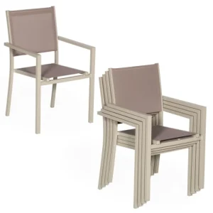 Happy Garden Lot De 6 Chaises En Aluminium Taupe Et Textilène Taupe REMISE allant jusqu. 11