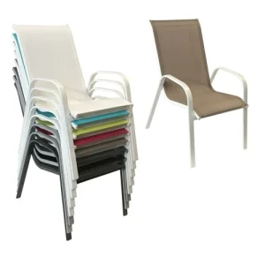 Happy Garden Lot De 6 Chaises En Textilène Taupe Et Aluminium Blanc Livraison gratuite 10