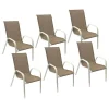 Happy Garden Lot De 6 Chaises En Textilène Taupe Et Aluminium Blanc Livraison gratuite 20